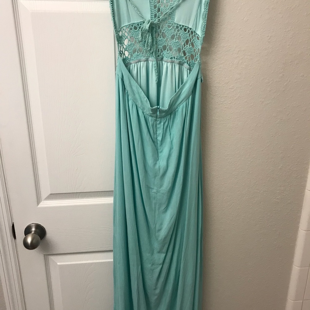 Crochet Halter Maxi Dress - Baby Blue - Picture 2 of 4